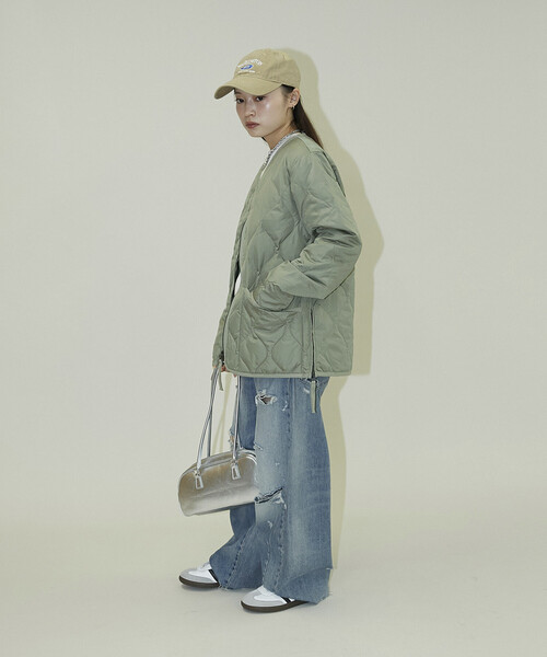 PUBLUX（パブリュクス）の「TAION/タイオン MILITARY W-ZIP V NECK DOWN JK　限定展開/ミリタリー ダブルジップ Vネック ダウン ジャケット（ダウンジャケット/コート・レディース・オリーブ/ブラック・LARGE/MEDIUM/X-LARGE）」の22枚目の写真