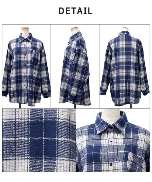 CLOTHY(クロシィ)の「【ボタンを閉めてトップス風に、開けてライトアウター風に】起毛チェックビッグシャツジャケット(シャツ/ブラウス・レディース・ブラウン/ネイビー・FREE)」の10枚目の写真