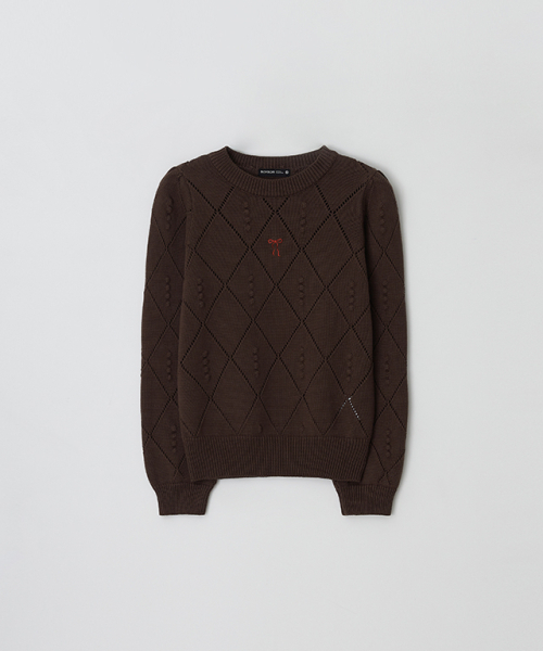 RONRON(ロンロン)の「DIAMOND PATTERN LONG SLEEVE KNIT BROWN(ニット/セーター・レディース・その他・FREE)」の1枚目の写真