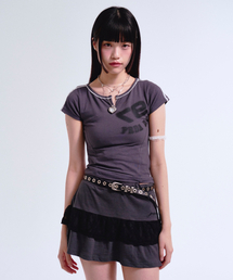 97PDC ロゴ レースネック Tシャツ チャコール
