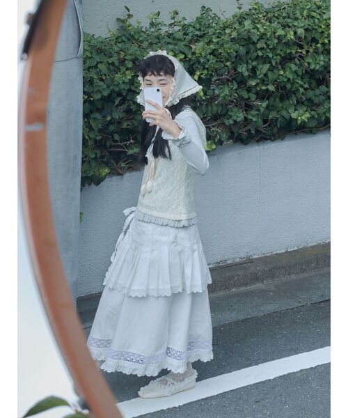 merry jenny(メリージェニー)の「pleats apron layered skirt(スカート・レディース・オフホワイト/ベージュ・FREE)」の6枚目の写真