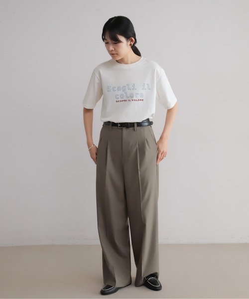 Blanc Bleu Minuit(ブランブルーミニュイ)の「フロッキーロゴPT クルーネックTEE(Tシャツ/カットソー・レディース・グレー/ホワイト・FREE)」の6枚目の写真