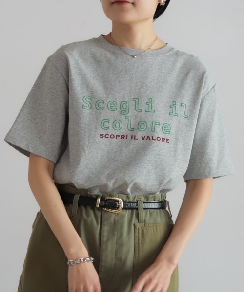 Blanc Bleu Minuit(ブランブルーミニュイ)の「フロッキーロゴPT クルーネックTEE(Tシャツ/カットソー・レディース・グレー/ホワイト・FREE)」の3枚目の写真