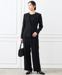 AIMER（エメ）の「【喪服・礼服】ウォッシャブル ノーカラーVネックジャケット・七分袖ブラウス・センタープレスワイドストレートパンツ 3点セット ブラックフォーマルアンサンブル（スーツセット）」