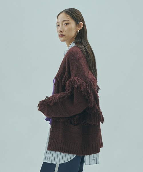ROSE BUD(ローズバッド)の「(GENE HEAVENS)FRINGE KNIT CARDIGAN(カーディガン/ボレロ・レディース・グリーン/ブラウン・ONE SIZE)」の4枚目の写真