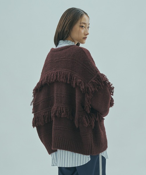 ROSE BUD(ローズバッド)の「(GENE HEAVENS)FRINGE KNIT CARDIGAN(カーディガン/ボレロ・レディース・グリーン/ブラウン・ONE SIZE)」の5枚目の写真