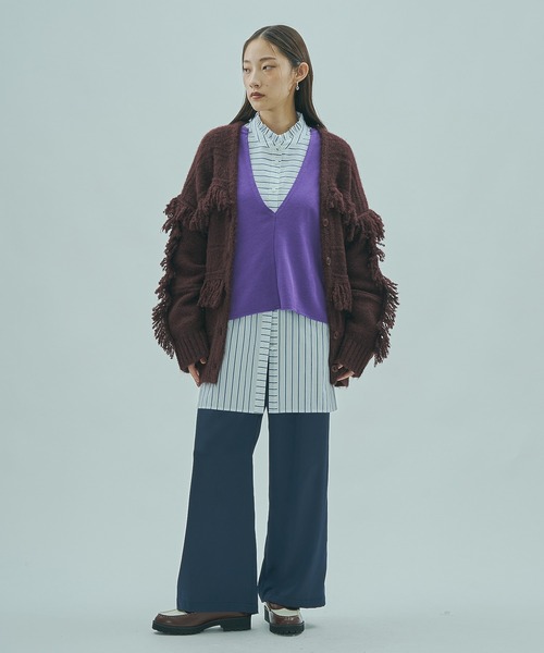 ROSE BUD(ローズバッド)の「(GENE HEAVENS)FRINGE KNIT CARDIGAN(カーディガン/ボレロ・レディース・グリーン/ブラウン・ONE SIZE)」の6枚目の写真