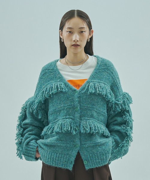 ROSE BUD(ローズバッド)の「(GENE HEAVENS)FRINGE KNIT CARDIGAN(カーディガン/ボレロ・レディース・グリーン/ブラウン・ONE SIZE)」の9枚目の写真