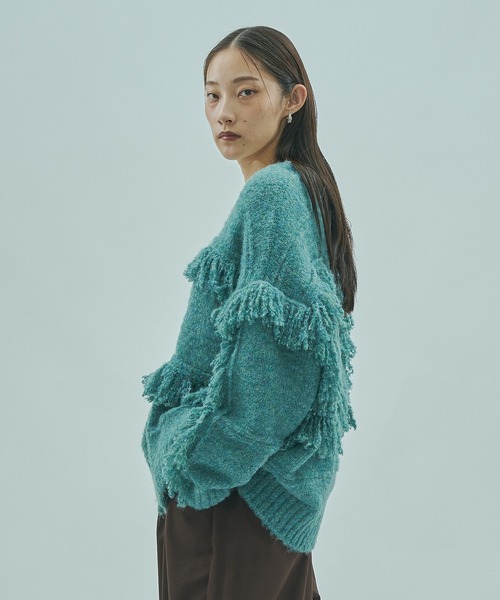 ROSE BUD(ローズバッド)の「(GENE HEAVENS)FRINGE KNIT CARDIGAN(カーディガン/ボレロ・レディース・グリーン/ブラウン・ONE SIZE)」の10枚目の写真