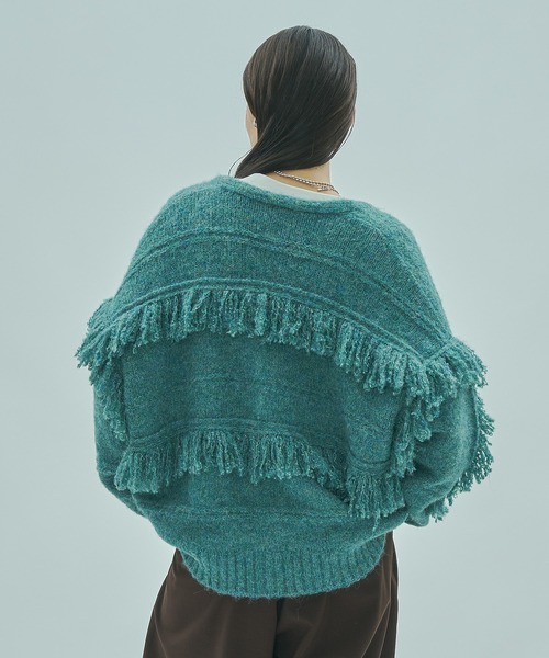 ROSE BUD(ローズバッド)の「(GENE HEAVENS)FRINGE KNIT CARDIGAN(カーディガン/ボレロ・レディース・グリーン/ブラウン・ONE SIZE)」の11枚目の写真
