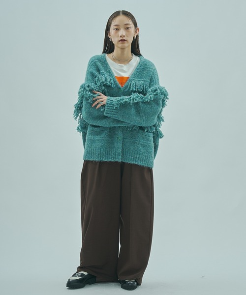 ROSE BUD(ローズバッド)の「(GENE HEAVENS)FRINGE KNIT CARDIGAN(カーディガン/ボレロ・レディース・グリーン/ブラウン・ONE SIZE)」の12枚目の写真