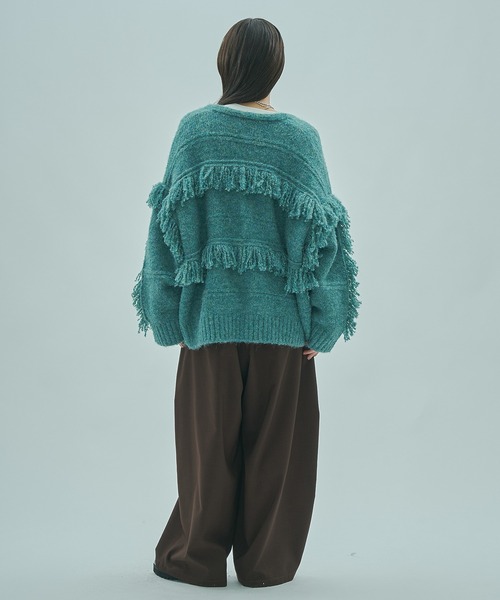 ROSE BUD(ローズバッド)の「(GENE HEAVENS)FRINGE KNIT CARDIGAN(カーディガン/ボレロ・レディース・グリーン/ブラウン・ONE SIZE)」の14枚目の写真