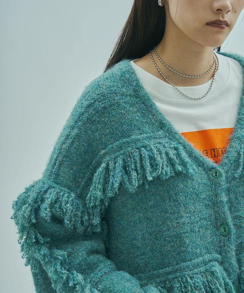 ROSE BUD(ローズバッド)の「(GENE HEAVENS)FRINGE KNIT CARDIGAN(カーディガン/ボレロ・レディース・グリーン/ブラウン・ONE SIZE)」の15枚目の写真