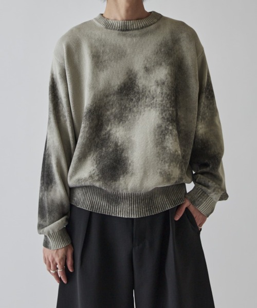 Lui's（ルイス）の「スプレープリントクルーネックニット（ニット/セーター・メンズ・オフホワイト/ブルー/ライトグレー/ライム・S/M）」の12枚目の写真