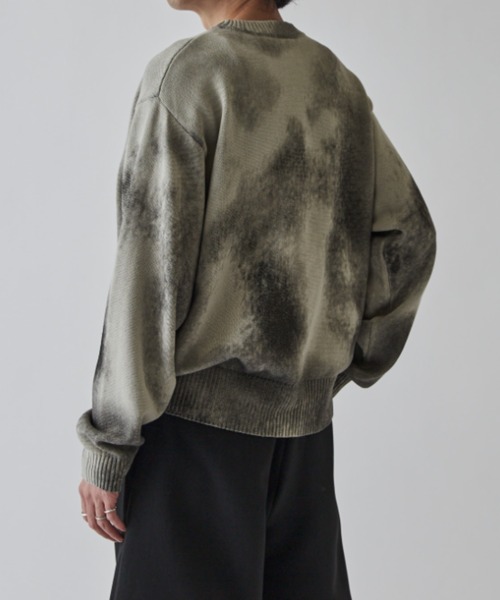 Lui's（ルイス）の「スプレープリントクルーネックニット（ニット/セーター・メンズ・オフホワイト/ブルー/ライトグレー/ライム・S/M）」の14枚目の写真