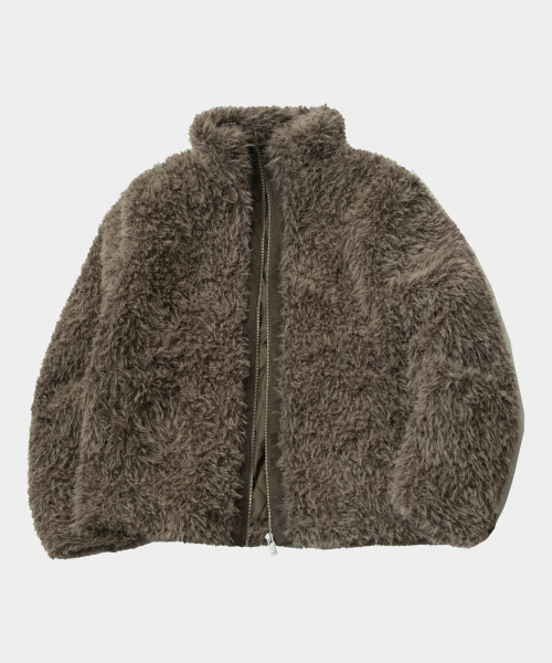 High-neck soft fur women´s pullover oversized zip-up jacket [brown]