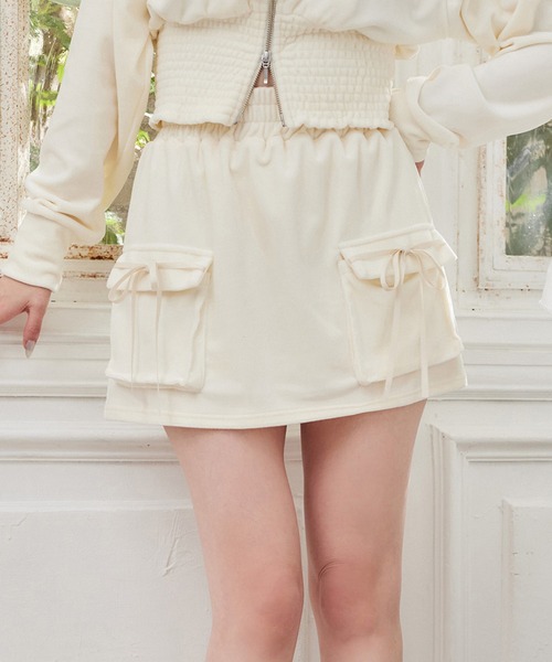 one after another NICE CLAUP（ワンアフターアナザーナイスクラップ）の「セットアップ対応可/リボンカットミニスカート（スカート・レディース・サックスブルー/チャコールグレー/アイボリー系/ピンク系・FREE）」の2枚目の写真