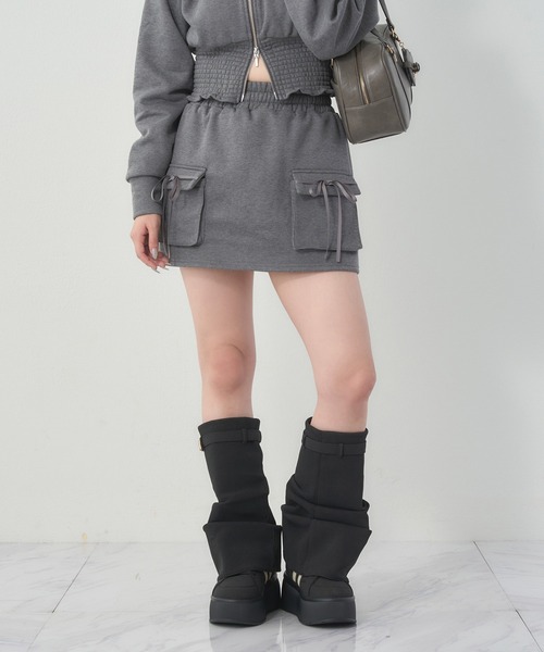 one after another NICE CLAUP（ワンアフターアナザーナイスクラップ）の「セットアップ対応可/リボンカットミニスカート（スカート・レディース・サックスブルー/チャコールグレー/アイボリー系/ピンク系・FREE）」の8枚目の写真