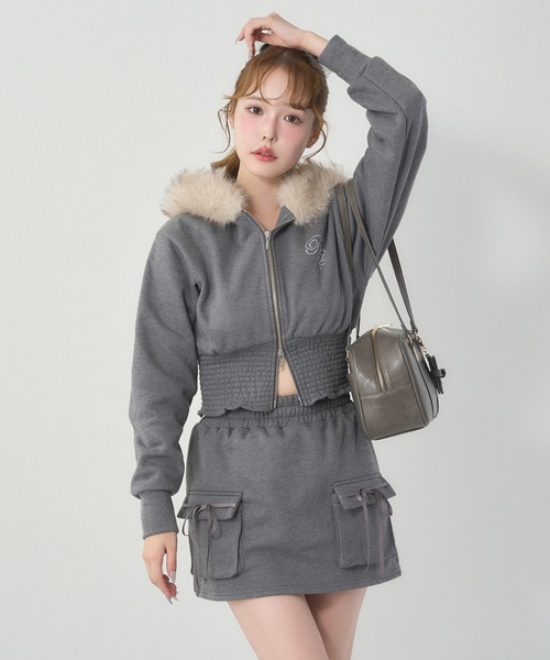 one after another NICE CLAUP（ワンアフターアナザーナイスクラップ）の「セットアップ対応可/リボンカットミニスカート（スカート・レディース・サックスブルー/チャコールグレー/アイボリー系/ピンク系・FREE）」の9枚目の写真