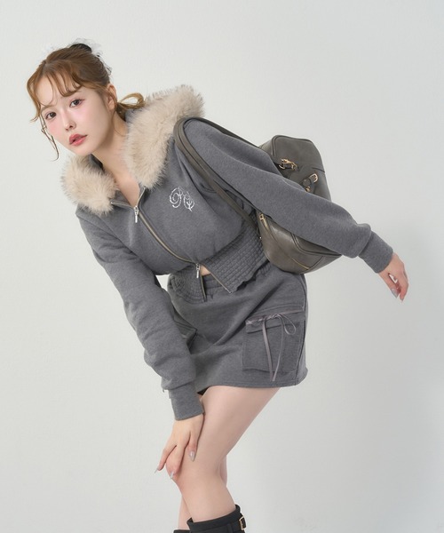 one after another NICE CLAUP（ワンアフターアナザーナイスクラップ）の「セットアップ対応可/リボンカットミニスカート（スカート・レディース・サックスブルー/チャコールグレー/アイボリー系/ピンク系・FREE）」の10枚目の写真