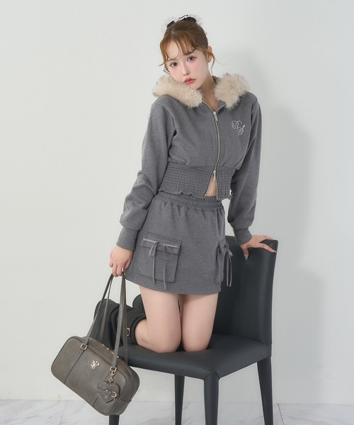 one after another NICE CLAUP（ワンアフターアナザーナイスクラップ）の「セットアップ対応可/リボンカットミニスカート（スカート・レディース・サックスブルー/チャコールグレー/アイボリー系/ピンク系・FREE）」の12枚目の写真