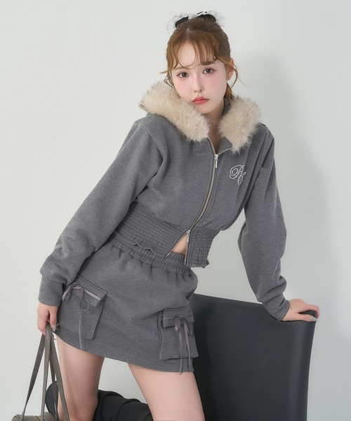 one after another NICE CLAUP（ワンアフターアナザーナイスクラップ）の「セットアップ対応可/リボンカットミニスカート（スカート・レディース・サックスブルー/チャコールグレー/アイボリー系/ピンク系・FREE）」の13枚目の写真