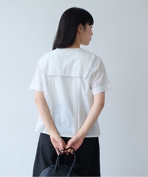 bulle de savon（ビュルデサボン）の「antique lace sailor ブラウス（シャツ/ブラウス・レディース・チャコールグレー/ホワイト・FREE）」の6枚目の写真