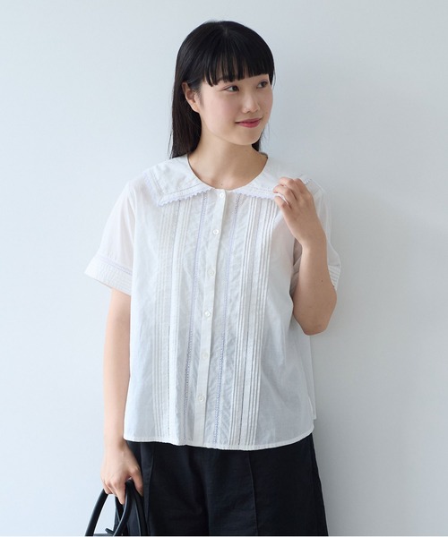 bulle de savon（ビュルデサボン）の「antique lace sailor ブラウス（シャツ/ブラウス・レディース・チャコールグレー/ホワイト・FREE）」の3枚目の写真