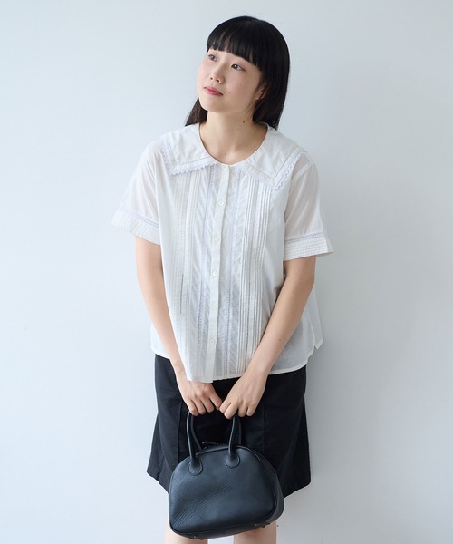 bulle de savon（ビュルデサボン）の「antique lace sailor ブラウス（シャツ/ブラウス・レディース・チャコールグレー/ホワイト・FREE）」の4枚目の写真