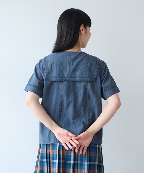 bulle de savon（ビュルデサボン）の「antique lace sailor ブラウス（シャツ/ブラウス・レディース・チャコールグレー/ホワイト・FREE）」の14枚目の写真