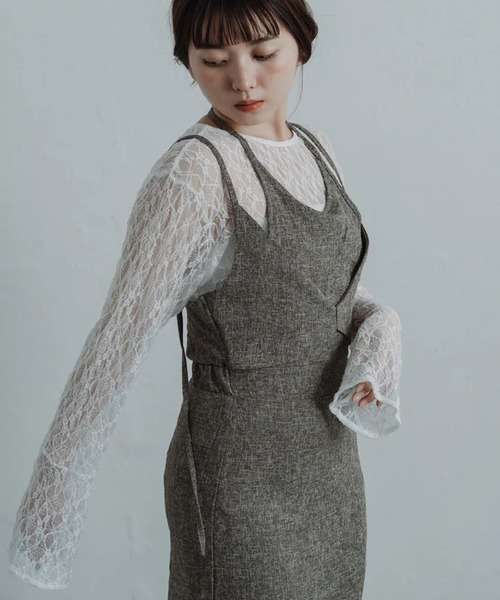 merrylatte(メリーラテ)の「tweed halter cami one-piece(ワンピース・レディース・ブラウン・FREE)」の15枚目の写真