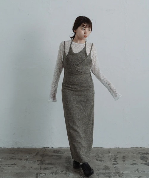 merrylatte(メリーラテ)の「tweed halter cami one-piece(ワンピース・レディース・ブラウン・FREE)」の9枚目の写真