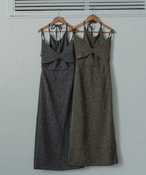 merrylatte(メリーラテ)の「tweed halter cami one-piece(ワンピース・レディース・ブラウン・FREE)」の3枚目の写真