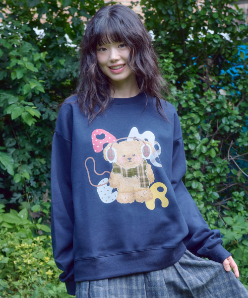 ambler(エムブラー)の「ウィンター パピー アプリケ 刺繍 スウェット Tシャツ AMM1313 (ネイビー)(スウェット・レディース・その他・LARGE/MEDIUM/SMALL)」の1枚目の写真