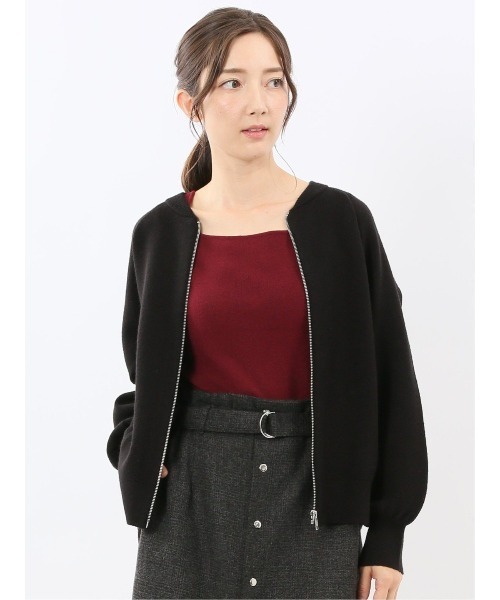 m.f.editorial（エムエフエディトリアル）の「【ストレッチ ウォッシャブル ニットアウター】m.f.エディトリアルレディース ZIP ニットブルゾン（ニット/セーター・レディース・ブラック/ブラウン・MEDIUM）」の2枚目の写真