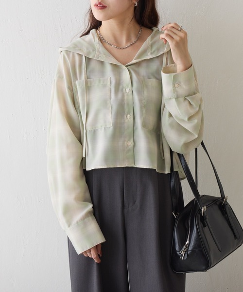 COLONY 2139(コロニートゥーワンスリーナイン)の「チェックフードショートシャツ(シャツ/ブラウス・レディース・オフホワイト/グリーン/ブラック・FREE)」の22枚目の写真