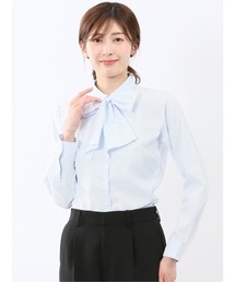 m.f.editorial | 【透け防止 形態安定 UVカット】m.f.エディトリアル レディース リボン脱着 ビジネス ドレス 長袖 ブラウス(ビジネスシャツ)