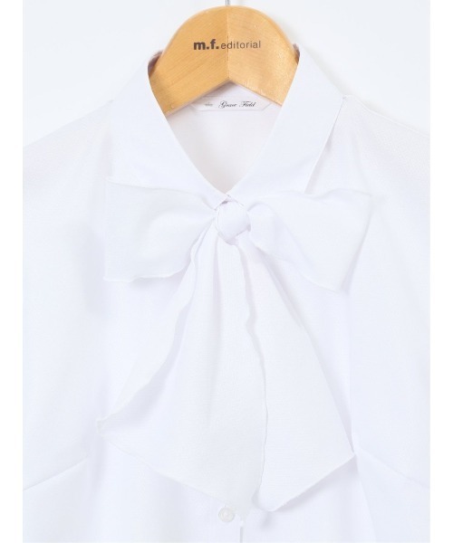 m.f.editorial(エムエフエディトリアル)の「【透け防止 形態安定 UVカット】m.f.エディトリアル レディース リボン脱着 ビジネス ドレス 長袖 ブラウス(ビジネスシャツ・レディース・ホワイト/ピンク系その他/サックスブルー・MEDIUM/LARGE/X-LARGE/S)」の14枚目の写真