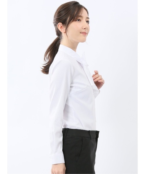 m.f.editorial(エムエフエディトリアル)の「【透け防止 形態安定 UVカット】m.f.エディトリアル レディース リボン脱着 ビジネス ドレス 長袖 ブラウス(ビジネスシャツ・レディース・ホワイト/ピンク系その他/サックスブルー・MEDIUM/LARGE/X-LARGE/S)」の22枚目の写真