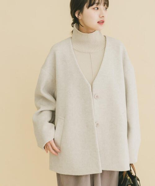 ITEMS URBANRESEARCH（アイテムズ アーバンリサーチ）の「ノーカラーコクーンジャケット（ノーカラージャケット・レディース・グレー/アイボリー・FREE）」の2枚目の写真