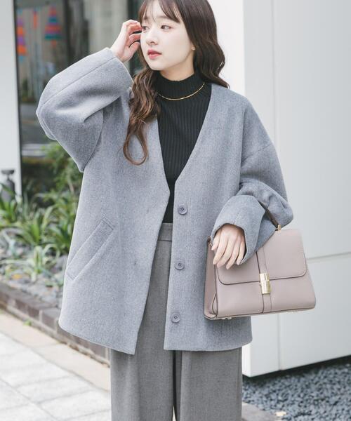 ITEMS URBANRESEARCH（アイテムズ アーバンリサーチ）の「ノーカラーコクーンジャケット（ノーカラージャケット・レディース・グレー/アイボリー・FREE）」の22枚目の写真