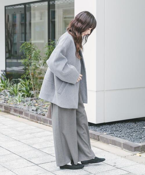 ITEMS URBANRESEARCH（アイテムズ アーバンリサーチ）の「ノーカラーコクーンジャケット（ノーカラージャケット・レディース・グレー/アイボリー・FREE）」の4枚目の写真