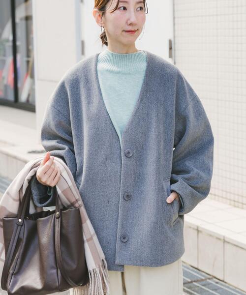 ITEMS URBANRESEARCH（アイテムズ アーバンリサーチ）の「ノーカラーコクーンジャケット（ノーカラージャケット・レディース・グレー/アイボリー・FREE）」の5枚目の写真