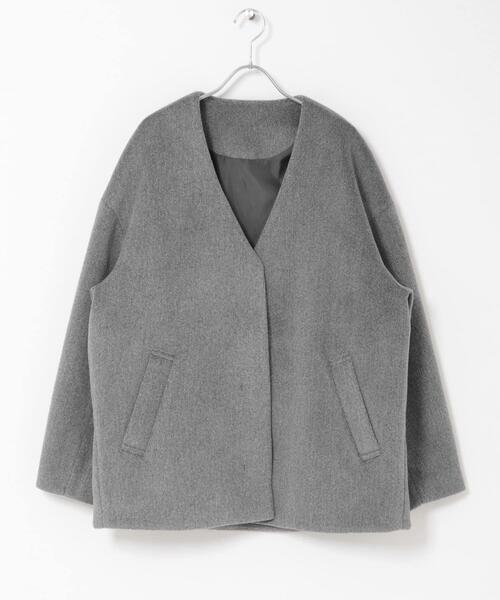 ITEMS URBANRESEARCH（アイテムズ アーバンリサーチ）の「ノーカラーコクーンジャケット（ノーカラージャケット・レディース・グレー/アイボリー・FREE）」の6枚目の写真