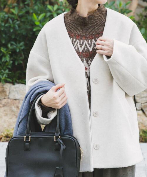 ITEMS URBANRESEARCH（アイテムズ アーバンリサーチ）の「ノーカラーコクーンジャケット（ノーカラージャケット・レディース・グレー/アイボリー・FREE）」の18枚目の写真