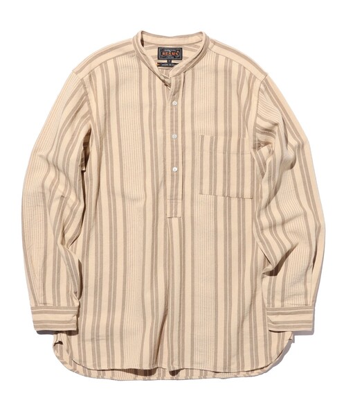 BEAMS PLUS(ビームスプラス)の「Band Pullover Indian Oxford Stripe(シャツ/ブラウス・メンズ・ベージュ/ブラウン・LARGE/MEDIUM/SMALL/X-LARGE)」の2枚目の写真