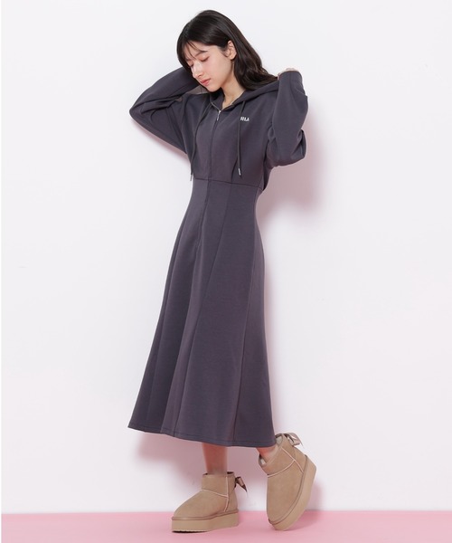 JILL by JILL STUART（ジルバイジルスチュアート）の「【WEB限定再入荷】ダイバーフーディーロングワンピース（ワンピース・レディース・ベージュ/グレー/ピンク・FREE）」の4枚目の写真