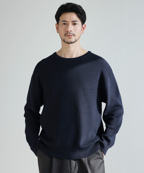 SPU(スプ)の「【シルケット加工/マシンウォッシャブル/抗ピリング】コンフォートベーシック畦クルーネックコットンニット(ニット/セーター・メンズ・チャコール/ネイビー/グレー/ブラック・S/M/L/XL)」の4枚目の写真