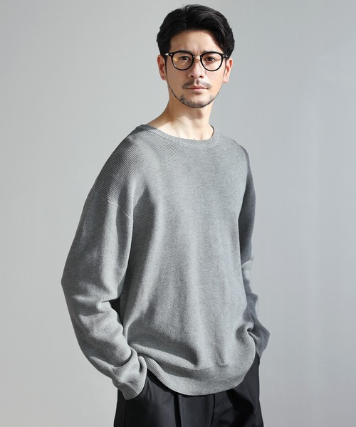 SPU(スプ)の「【シルケット加工/マシンウォッシャブル/抗ピリング】コンフォートベーシック畦クルーネックコットンニット(ニット/セーター・メンズ・チャコール/ネイビー/グレー/ブラック・S/M/L/XL)」の2枚目の写真