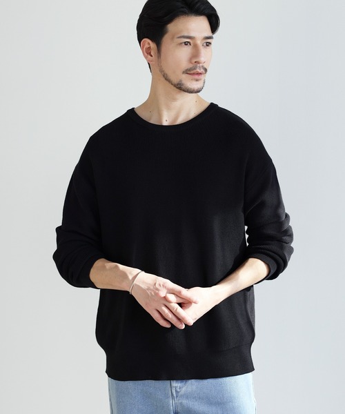 SPU(スプ)の「【シルケット加工/マシンウォッシャブル/抗ピリング】コンフォートベーシック畦クルーネックコットンニット(ニット/セーター・メンズ・チャコール/ネイビー/グレー/ブラック・S/M/L/XL)」の8枚目の写真
